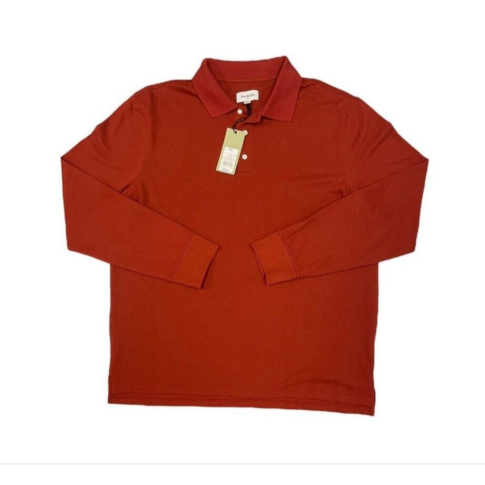 Goodfellow Mens Long Sleeve Rugby Polo Shirt M MEDIUM Rust Burnt Orange Collar